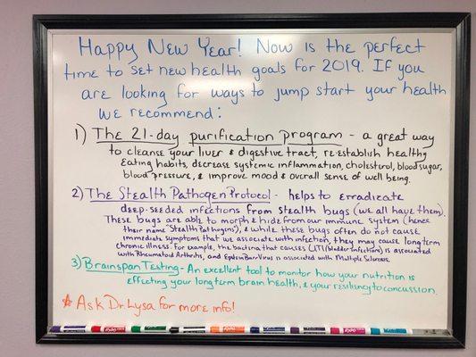 Each month, our board is updated with the latest nutritional and chiropractic information