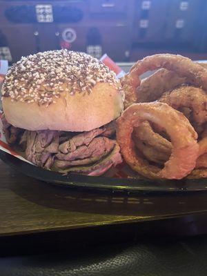 Beef on Weck with onion rings