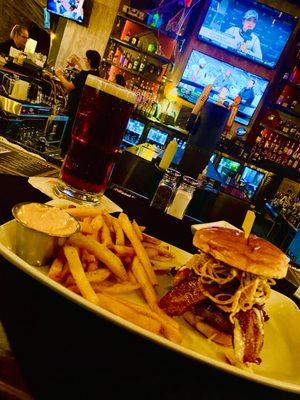 Burger with seasoned mayo for the fries