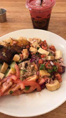 So yummy! Bowl with rice, plantains, tofu, salsa