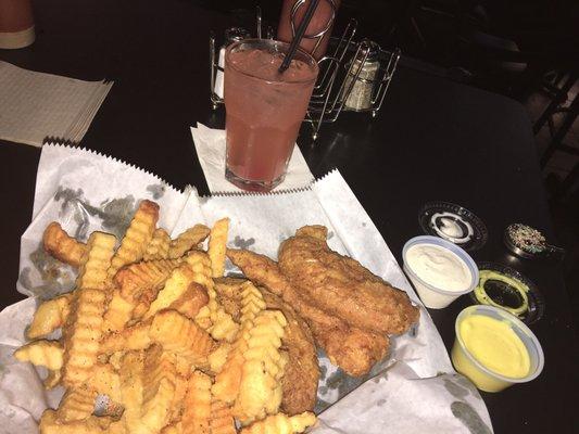 Freshly prepared natural chicken tenders & crisp hot fries w/a Long Beach.