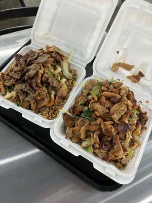 Chicken Hibachi & Chicken and Beef hibachi with fried rice and veggies