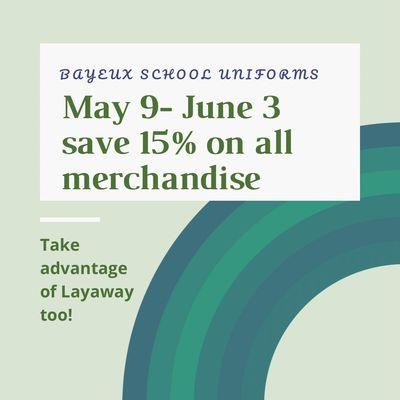 Back to School Sale Everything 15% OFF through June 3rd