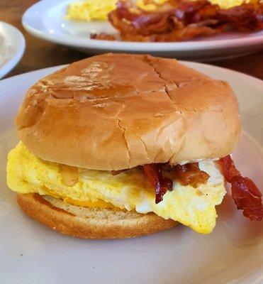 Breakfast sammie with bacon, egg, and cheese