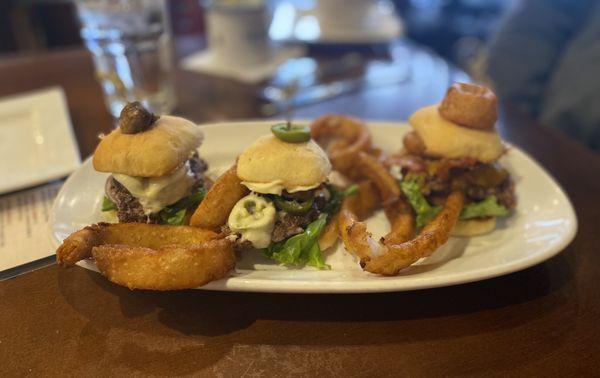 Happy hour sliders! Added bonus that they came with some onion rings.