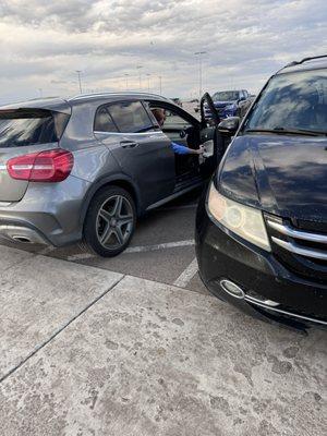 A second occurrence of parking in the handicap loading zone. Rude and  defiant when asked to move.