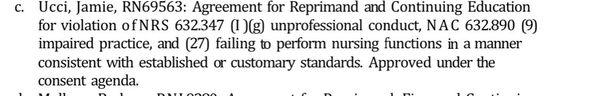 Nevada Nursing Board violations.