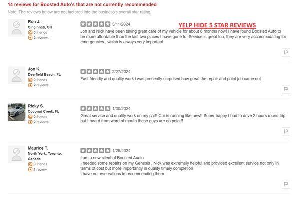 Hidden reviews. All of them 5 star.