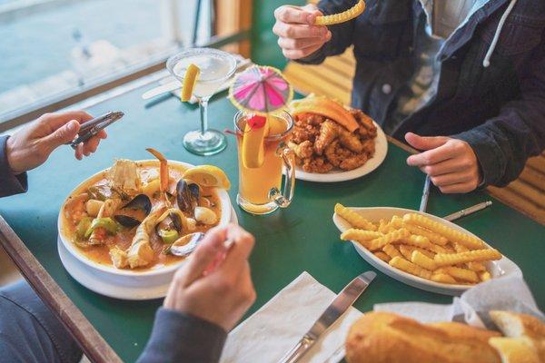 Cioppino, Calamari, and Fries, Cocktails and a Stunning Ocean View!