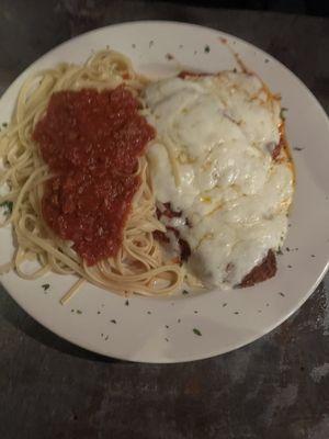 Chicken Parmigiana with linguine