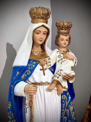 Virgin Mary with baby Jesus statue.