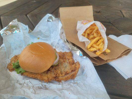 Ginormous breaded tenderloin and fries