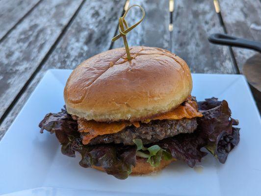 Burnt cheese burger