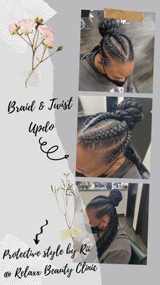 Feed-in braid bun & single twist