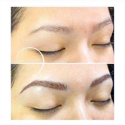 Microblading +light machine shading. Redness will disappear within 24 hours.