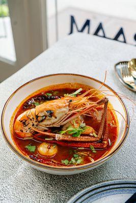 Tom Yum Talay - aormatics hot and sour creamy soup with seafood and jumbo river prawn.