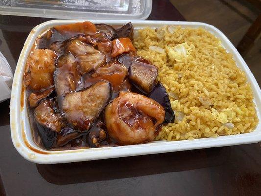 Eggplant & Shrimp with Fried Rice