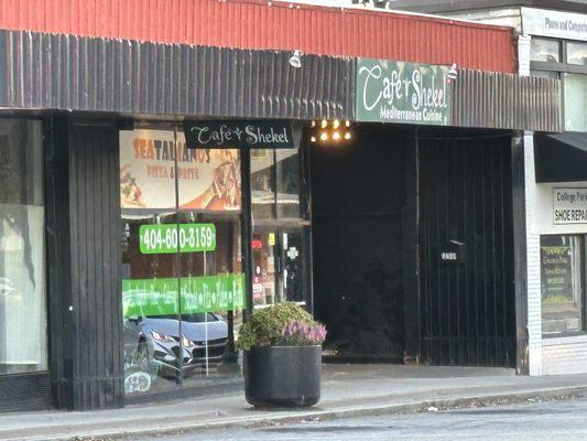 Front of restaurant, I think it used to be called Cafe' Shekel.