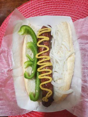 Italian Sausage with Peppers, Onions & Mustard