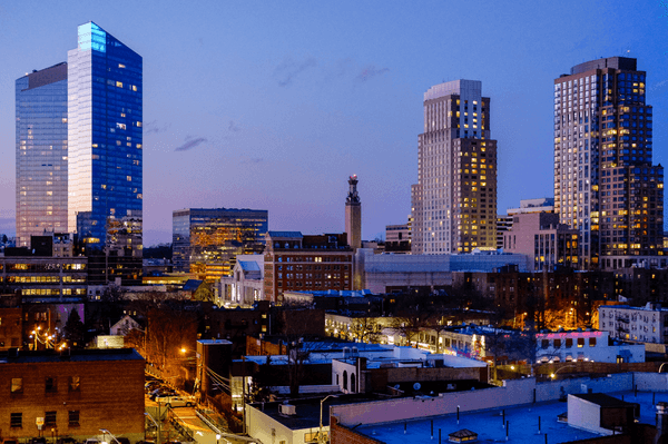 The White Plains skyline featuring The Ritz-Carlton Hotel and Residences, Trump Tower and Trump Lofts.