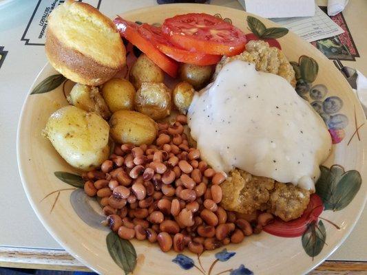 Lunch plate special: chicken fried steak...pretty sure it was fresh and hand battered