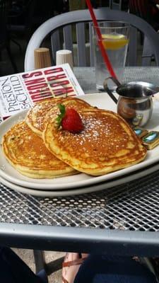 Amazing patio, and blueberry pancakes!