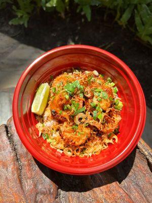 spicy shrimp rice bowl for lunch