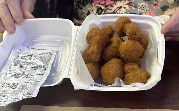 Fried mushrooms with a ranch packet