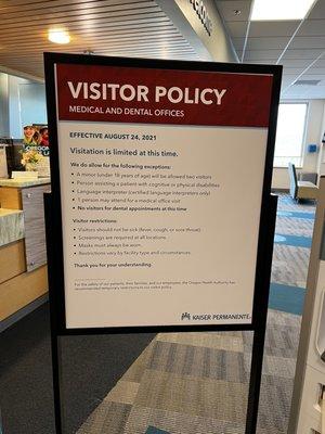 Visitor Policy posted in their lobby/waiting room.