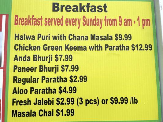 breakfast menu