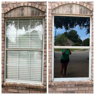 Before and after fake window with gray glass