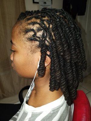 Traditional locs with pipe cleaner curls.