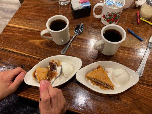 Hot baklava and fresh coffee