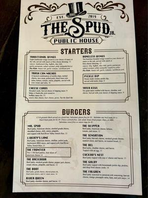 Front of the menu