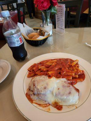 Eggplant Parmigiano with ziti (lunch)