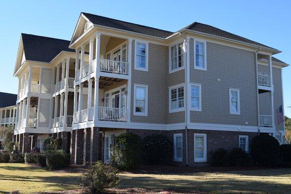 The existing Cedar Shake siding on these town houses were replaced with James Hardie Color Plus Straight Shake Siding