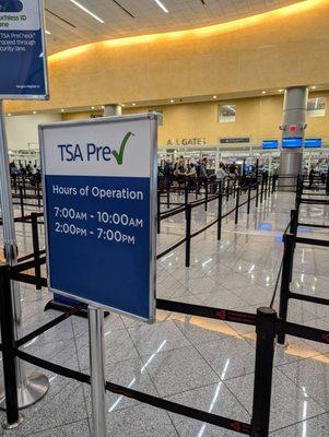 International terminal TSA PreCheck hours as of Wednesday, August 21, 2024. I was told by an employee that these hours are weekdays only.