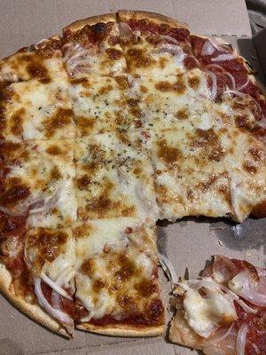 Thin crust onion and cheese.