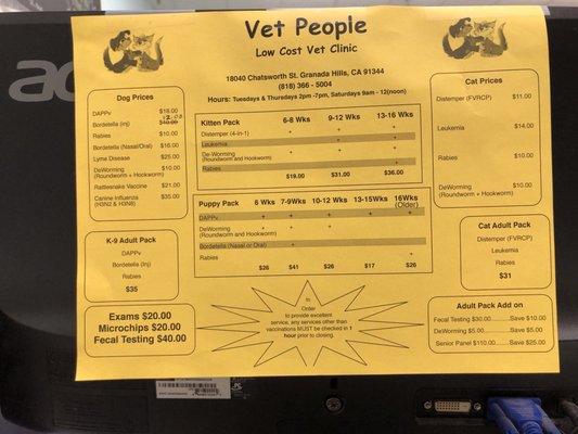 Prices for their services! So cheap compared to other vets