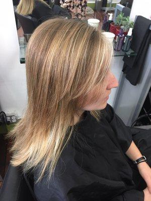 Honey-blonde balayage hilites give a natural, sun-kissed look!