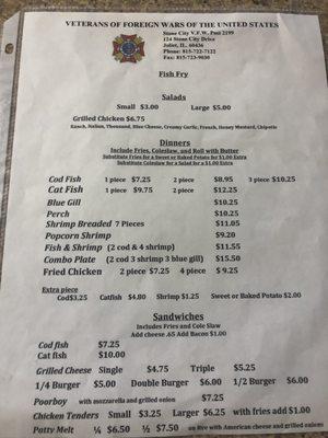 Menu - Friday fish fry