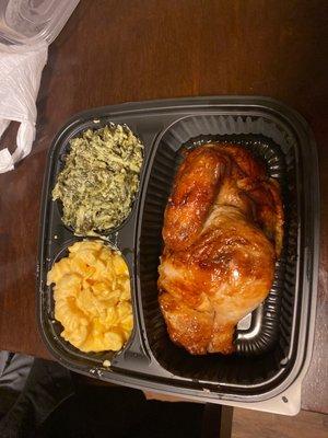 Half Chicken, creamy spinach and Mac & cheese