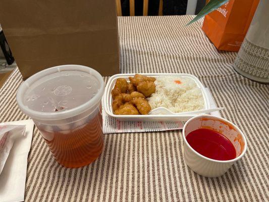 Sweet and sour chicken & iced tea