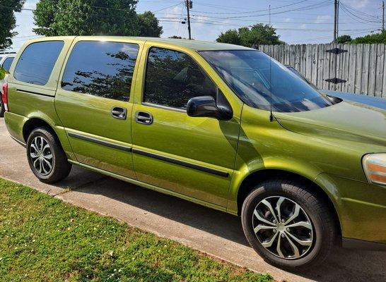 2006 Chevy Uplander Bright Lime Green painted at Peach Auto Painting in Huntsville, Al.