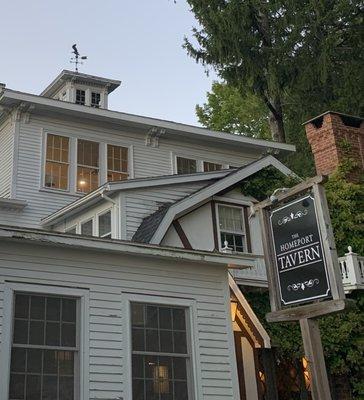 Here's the tavern entrance on a mild late summer night.