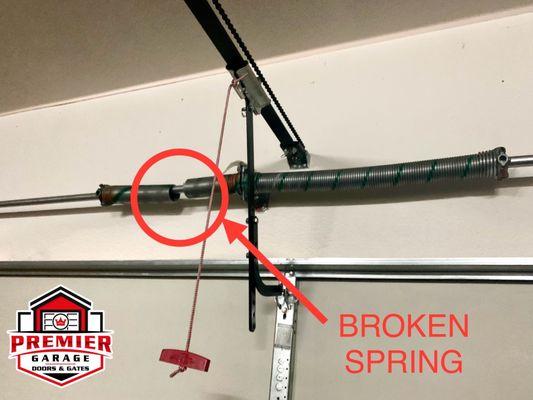 See what a broken garage door spring looks like? It can be dangerous to fix it yourself. Let us help you. Call us today!