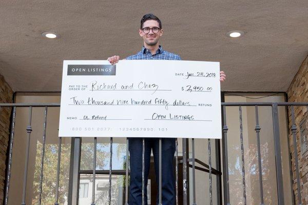 Richard accepts his $3,000 refund from his condo purchase in Sherman Oaks!