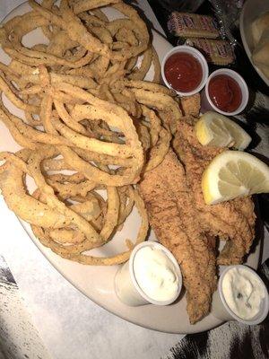 Catfish and home made onion rings.