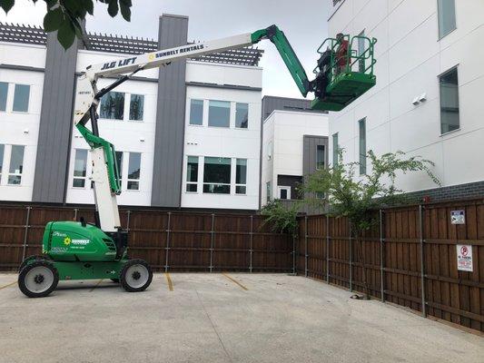 Neighbors NO PARKING area being damaged by Shine equipment with no permission