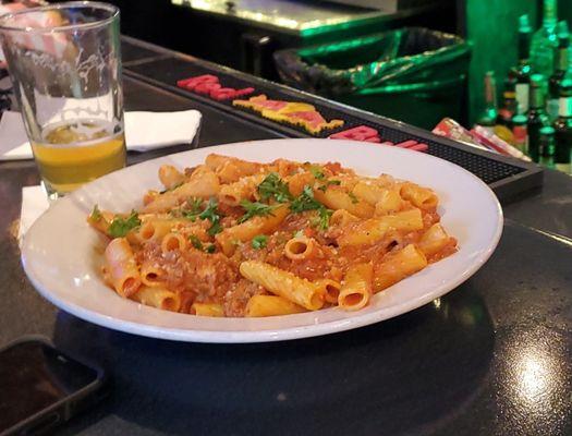 Possibly rigatoni bolognese